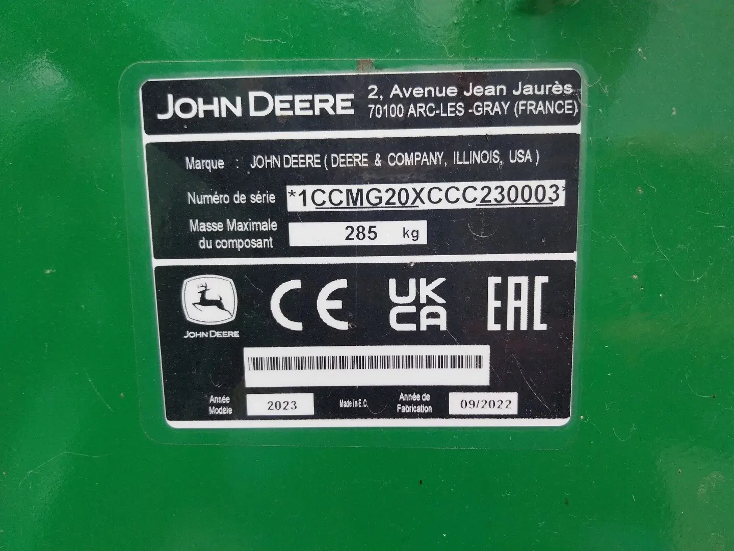 Image JOHN DEERE FOURCHE A GRIFFES