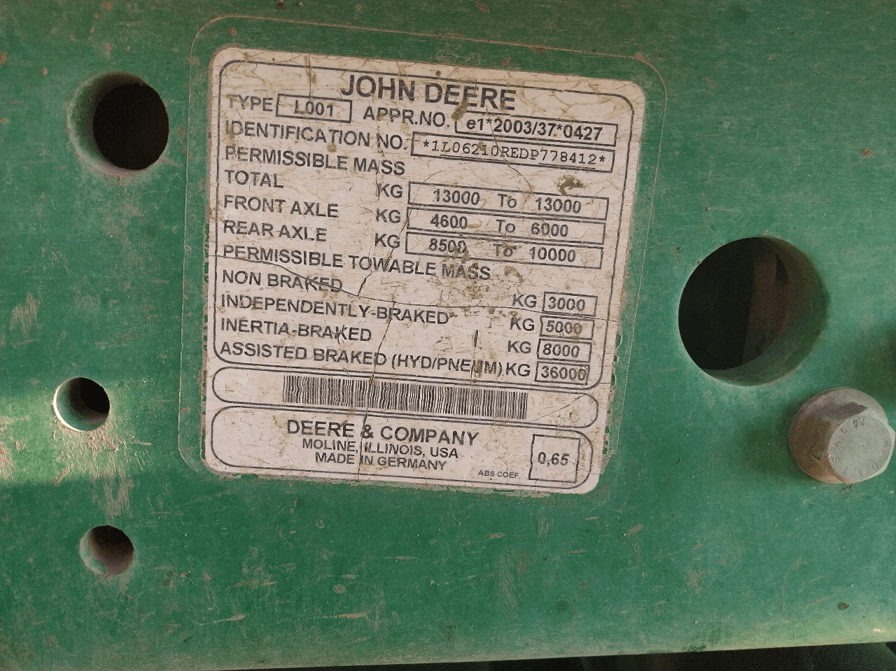 Image JOHN DEERE TRACTEUR 6210R
