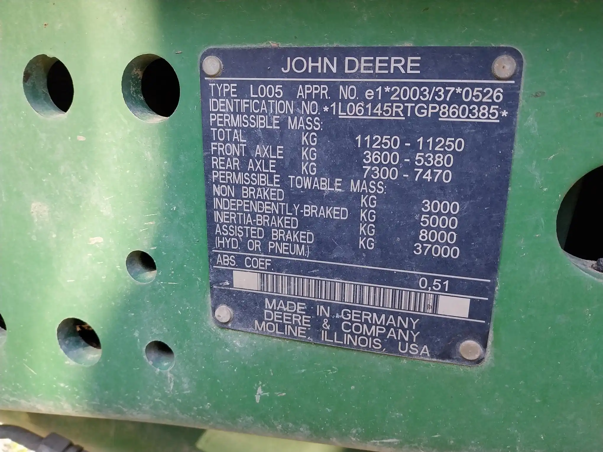 Image JOHN DEERE TRACTEUR JOHN DEERE 6145R