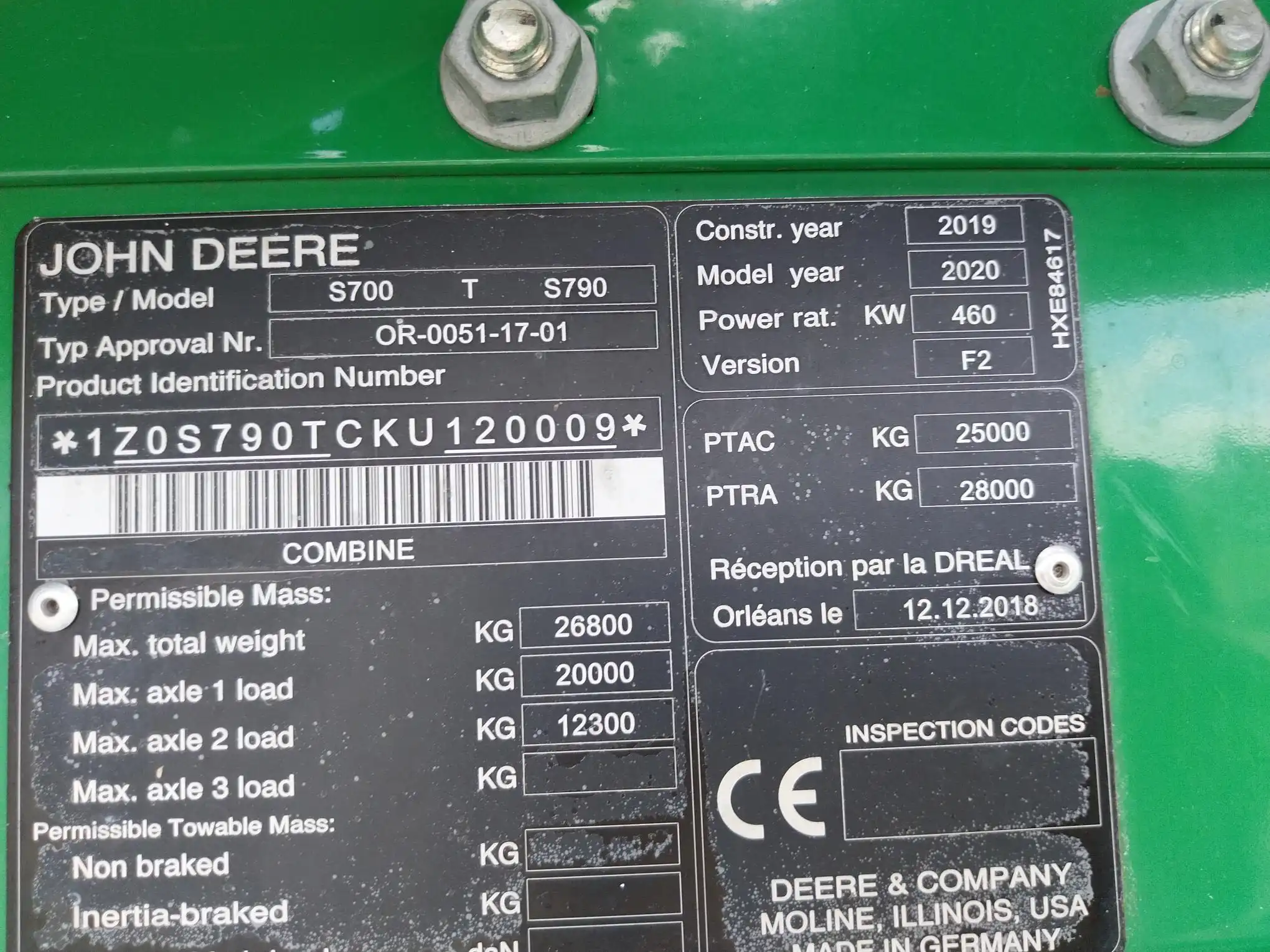 Image JOHN DEERE S790I (6)PG+/CE 5ANS 1750H