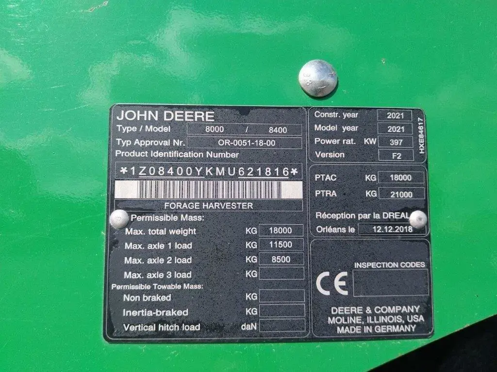 Image JOHN DEERE 8400 I PG+ 2A 1000H