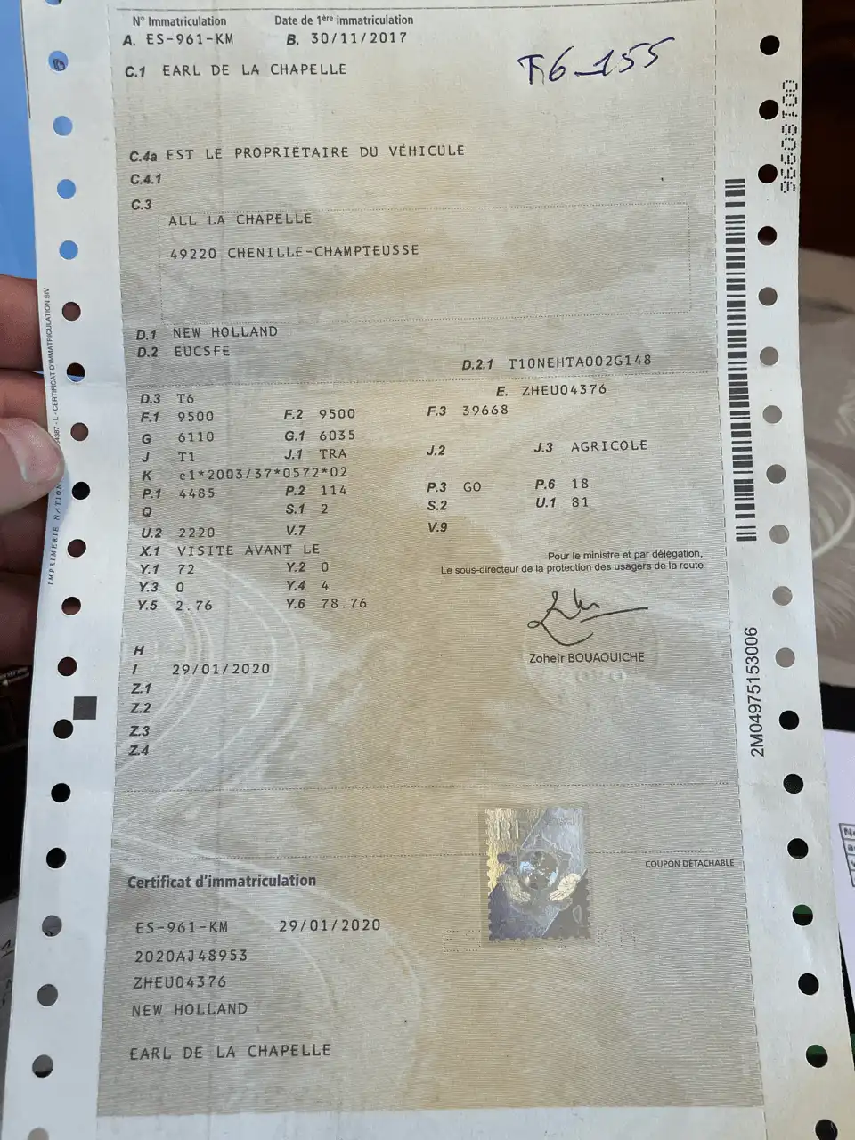 Image NEW HOLLAND TRACTEUR NH T6