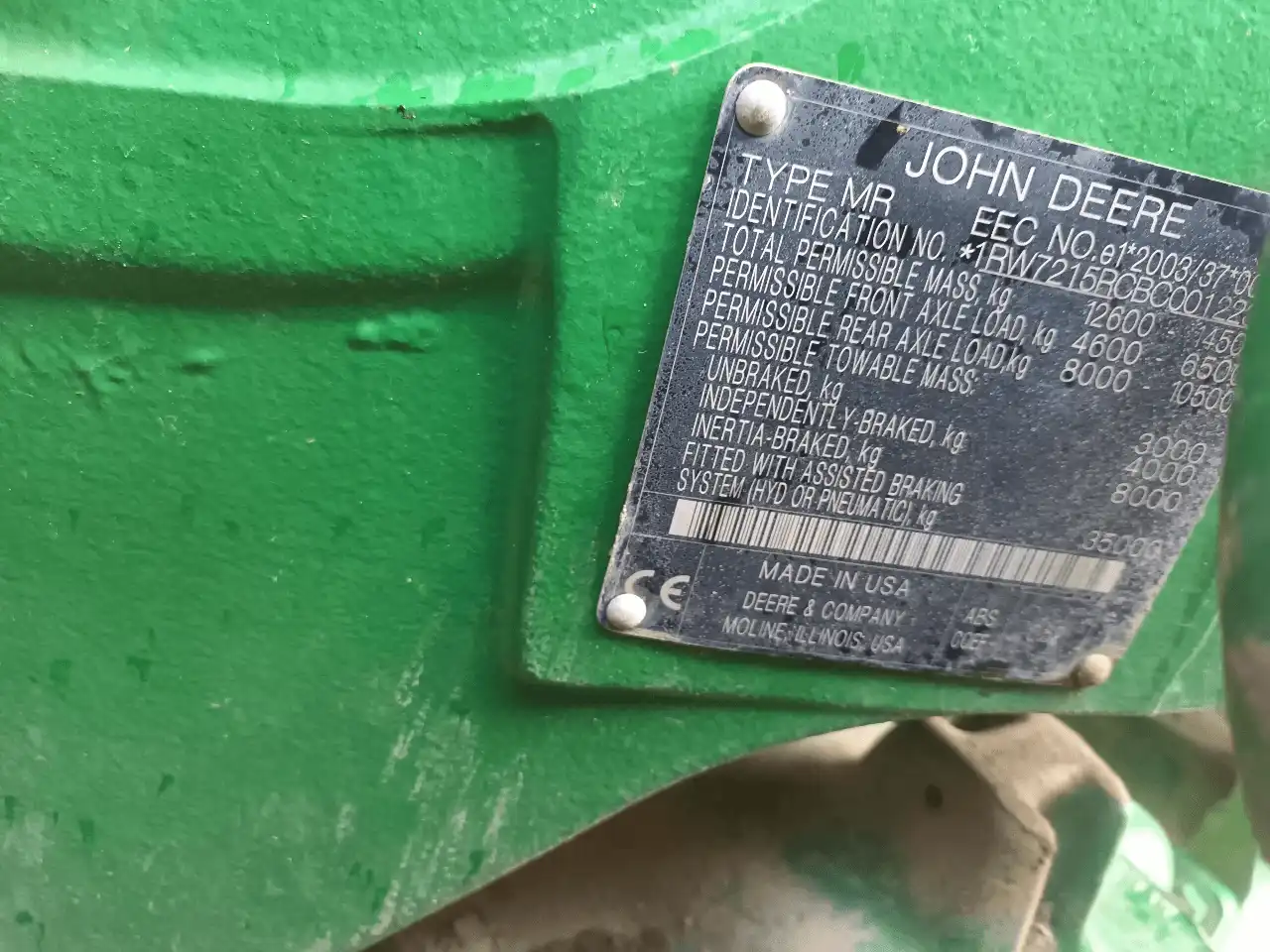 Image JOHN DEERE TRACTEUR JOHN DEERE 7215R